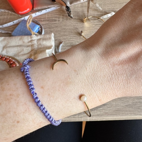 Gold Crescent Moon Bangle Bracelet - Picture 2 of 2